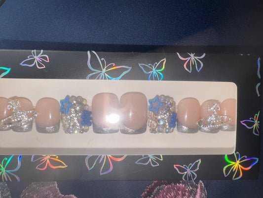 Chrome French Tip Press-Ons With Junk Nail