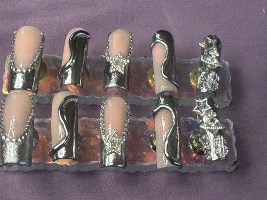 3D Silver Chrome Press-Ons