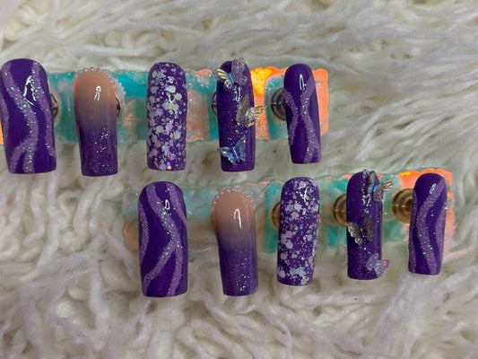 Purple Glitter Ombre Press-Ons